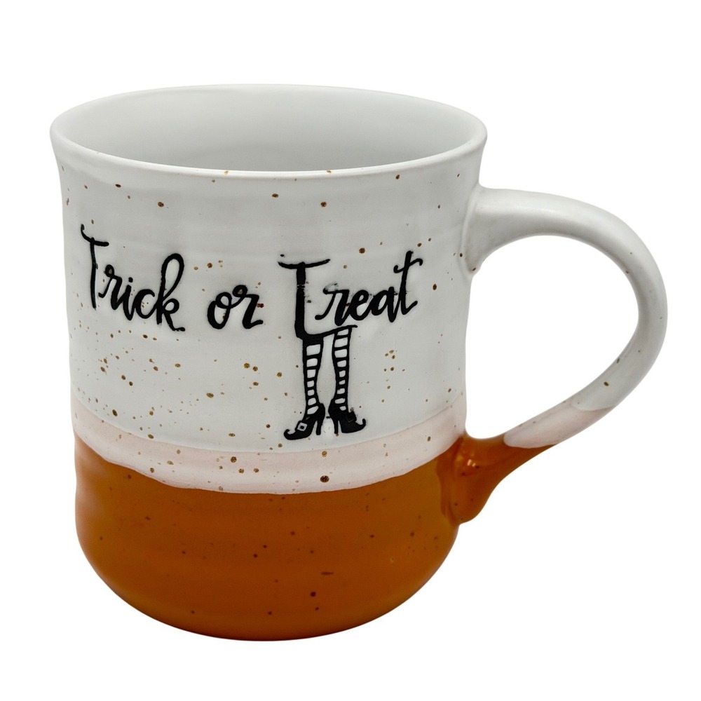 Sheffield Home Halloween Trick or Treat Witch Legs‎ Speckled Ceramic Mug Orange